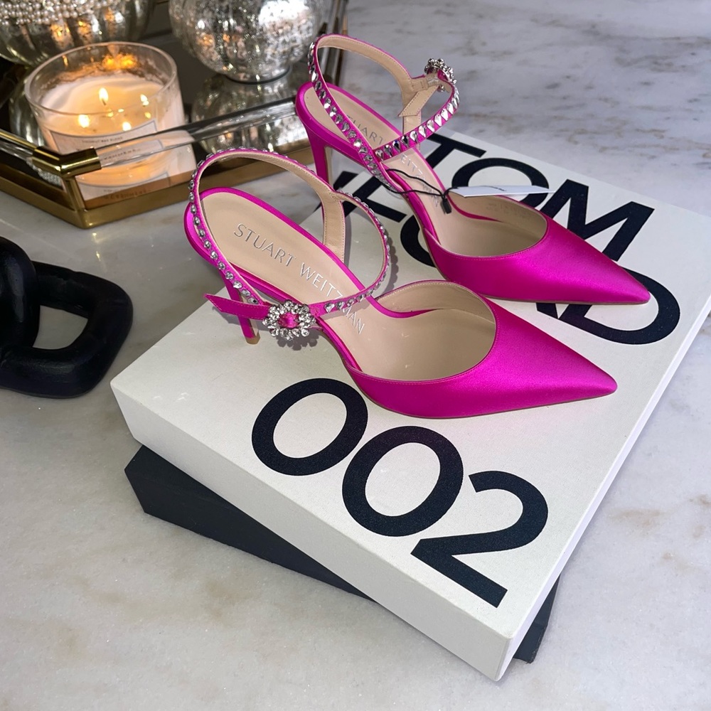 New Stuart Weitzman Gemcut 100 Swarovski Crystal Ankle Strap Pump in Rosa Pink - Picture 6 of 12
